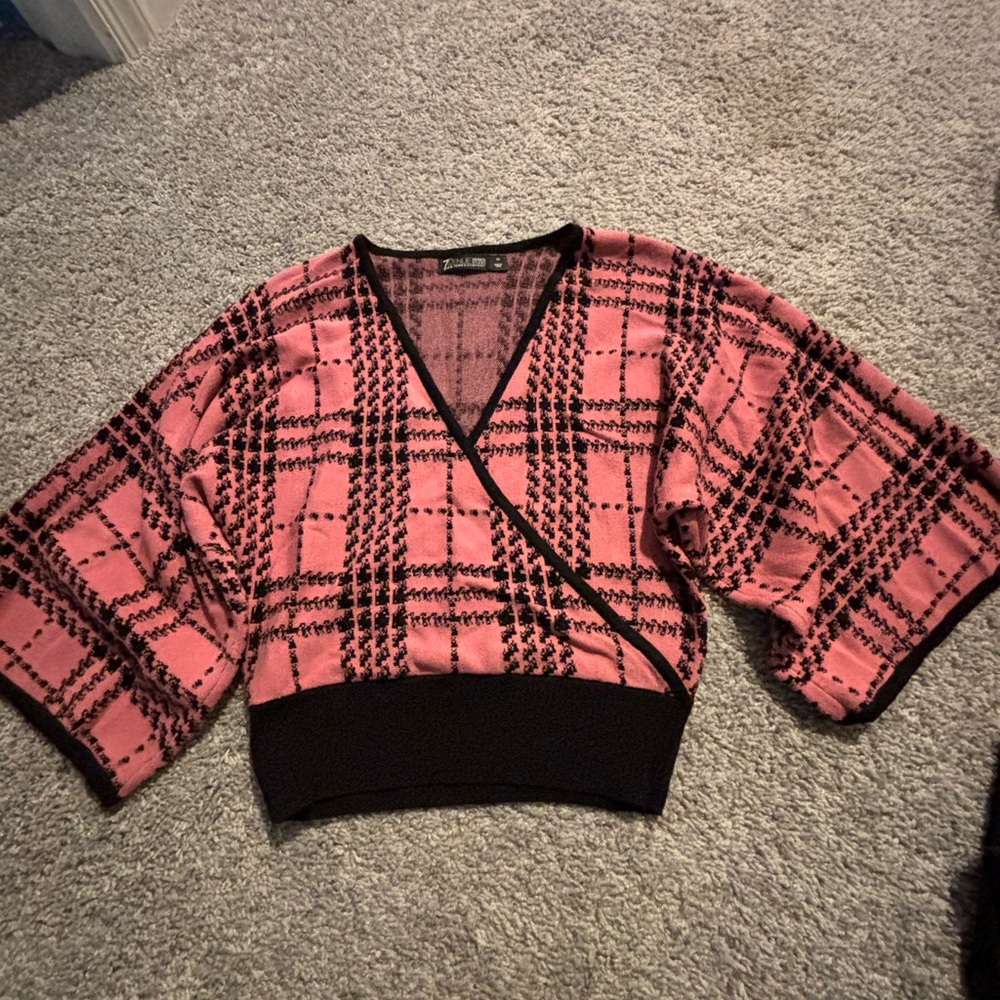 Plaid Print Crossover Sweater